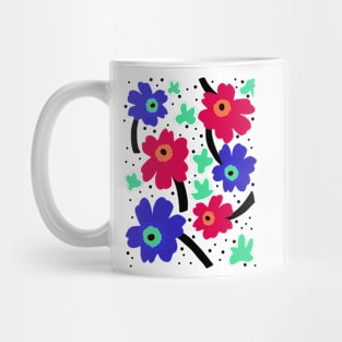 Bold Blue And Red Poppy Pattern Mug